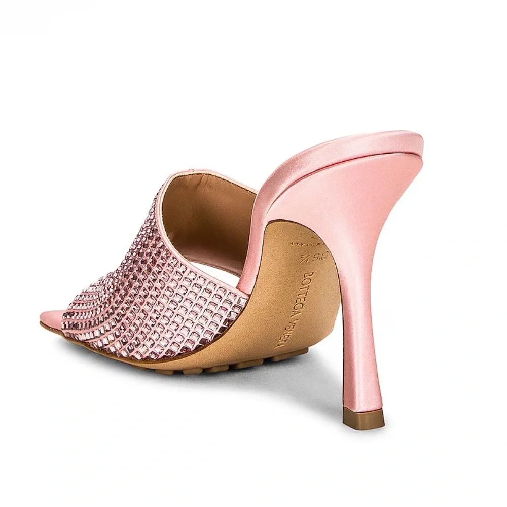 Bottega Veneta Camellia Stretch Sandal In Pink Satin Sparkle